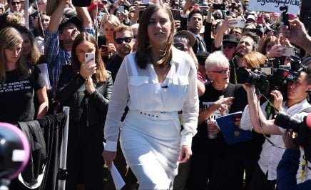 Brittany Higgins leading the March 4 Justice Rally held for action on gendered violence in parliament